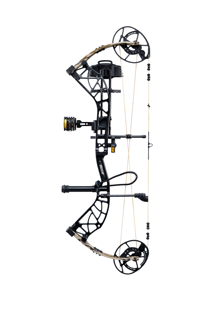 Side view of Bear Archery Whitetail INT RTH compound bow with 90% let off, highlighting its modern lightweight frame.