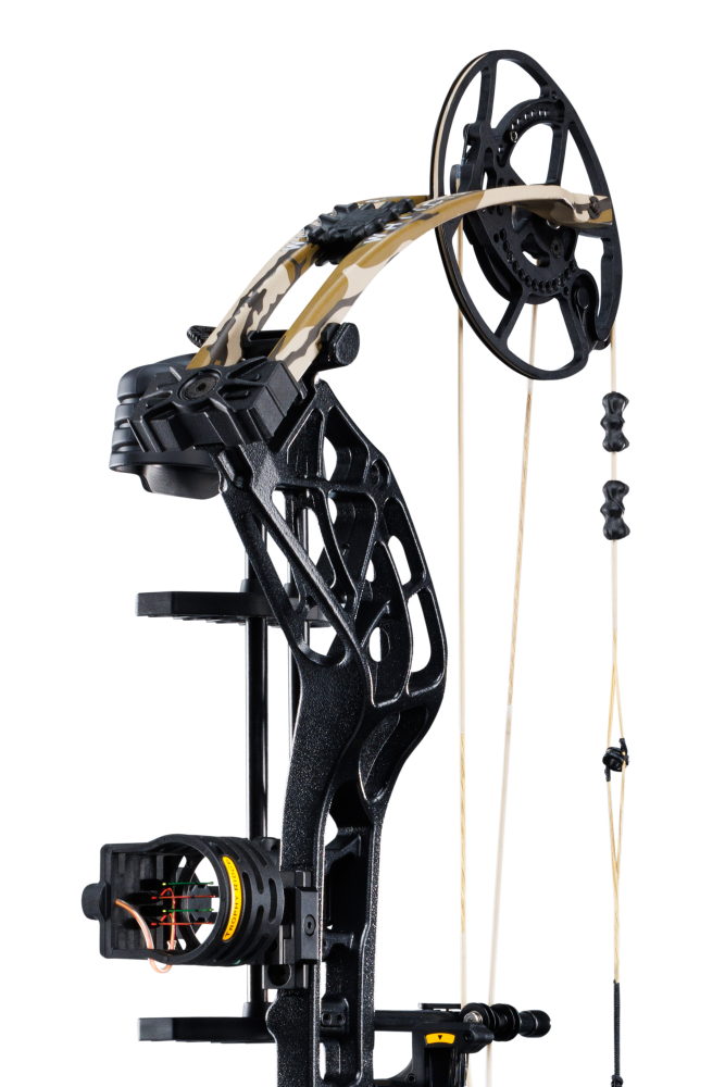 Close up of new roller cable guard system matched with the proven EKO cam system for an unrivaled draw cycle on the Whitetail INT RTH.