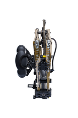 Close up of Bear Archery Whitetail INT RTH compound bow for bowhunting in Mossy Oak Bottomland color.