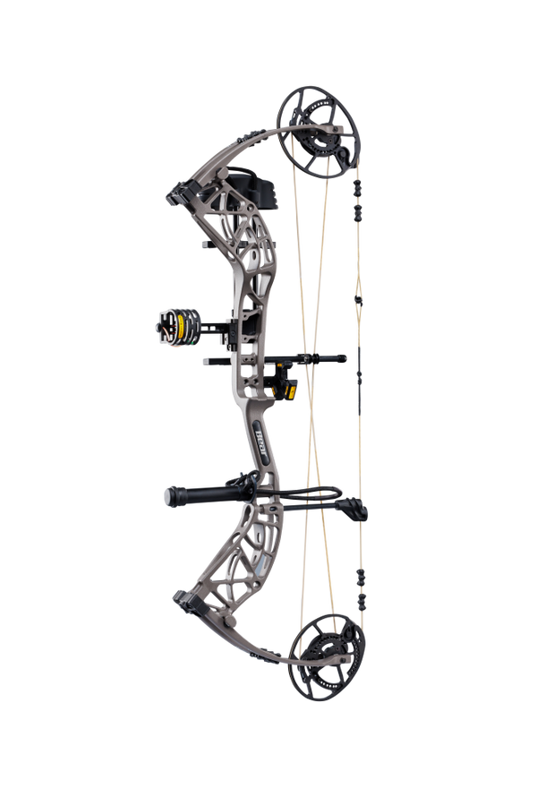 Side view of Bear Archery Whitetail INT RTH compound hunting bow with 90% let off, highlighting its modern lightweight frame.
