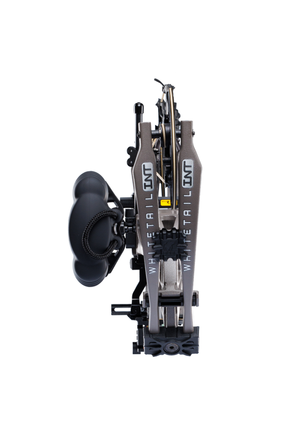 Close up of Bear Archery Whitetail INT RTH compound bow for bowhunting in Stone color.