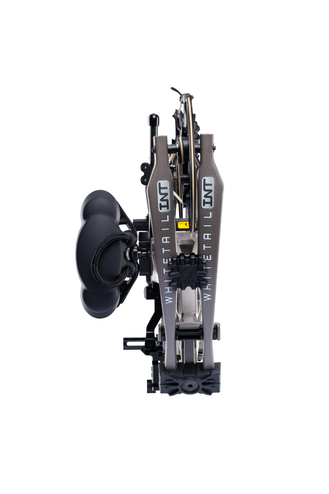 Close up of Bear Archery Whitetail INT RTH compound bow for bowhunting in Stone color.