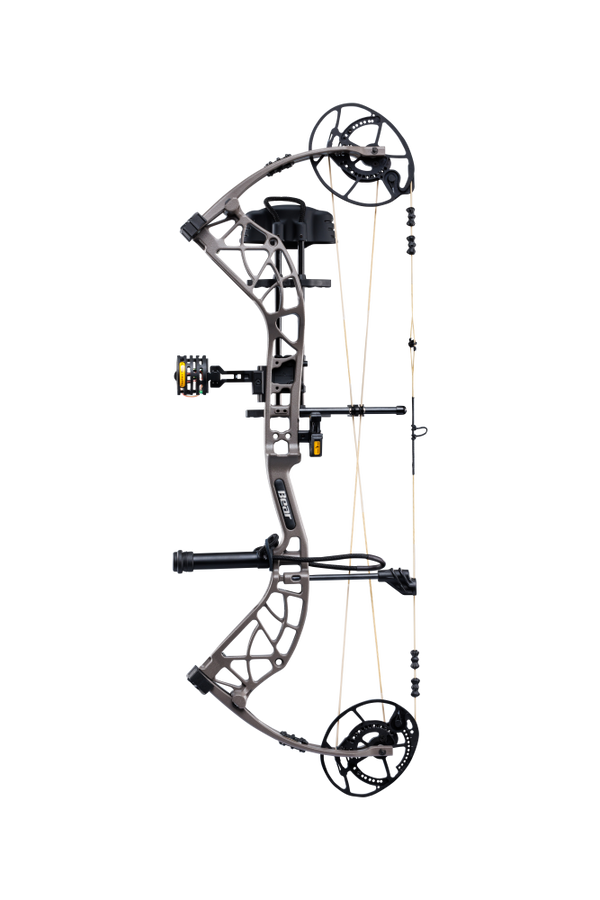 Bear Archery Whitetail INT RTH compound hunting bow for bowhunting displayed against a transparent background, emphasizing its professional build quality and Stone color option.