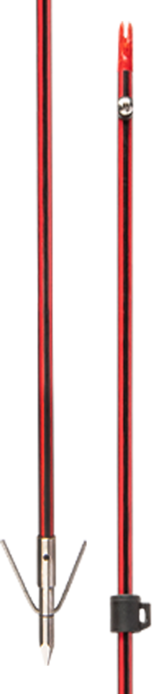 Cajun Bowfishing arrow shaft made with a fusion of black carbon-fiber and red fiberglass.