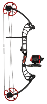 Cajun Bowfishing Shore Runner EVS Bowfishing Bow Setup - Black and Red Fishing Bow and Arrow with a 7" brace height.