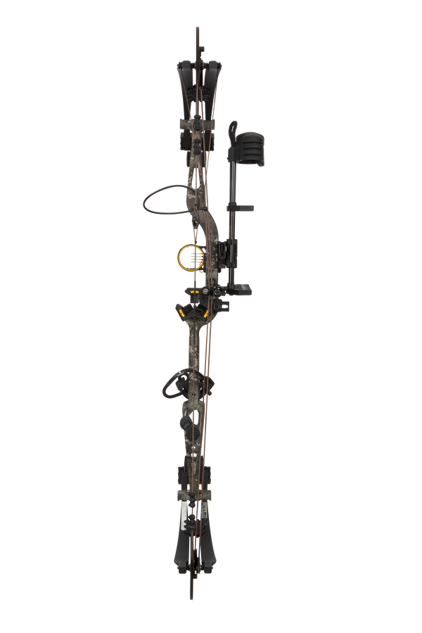 Full view of the Bear Archery Paradigm hunting bow in color True Timber Strata with an adjustable draw long draw length of 27 - 32 inches.